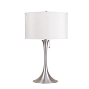 27' Tall Metal Retro Table Lamp with Silver finish, White Linen Shade