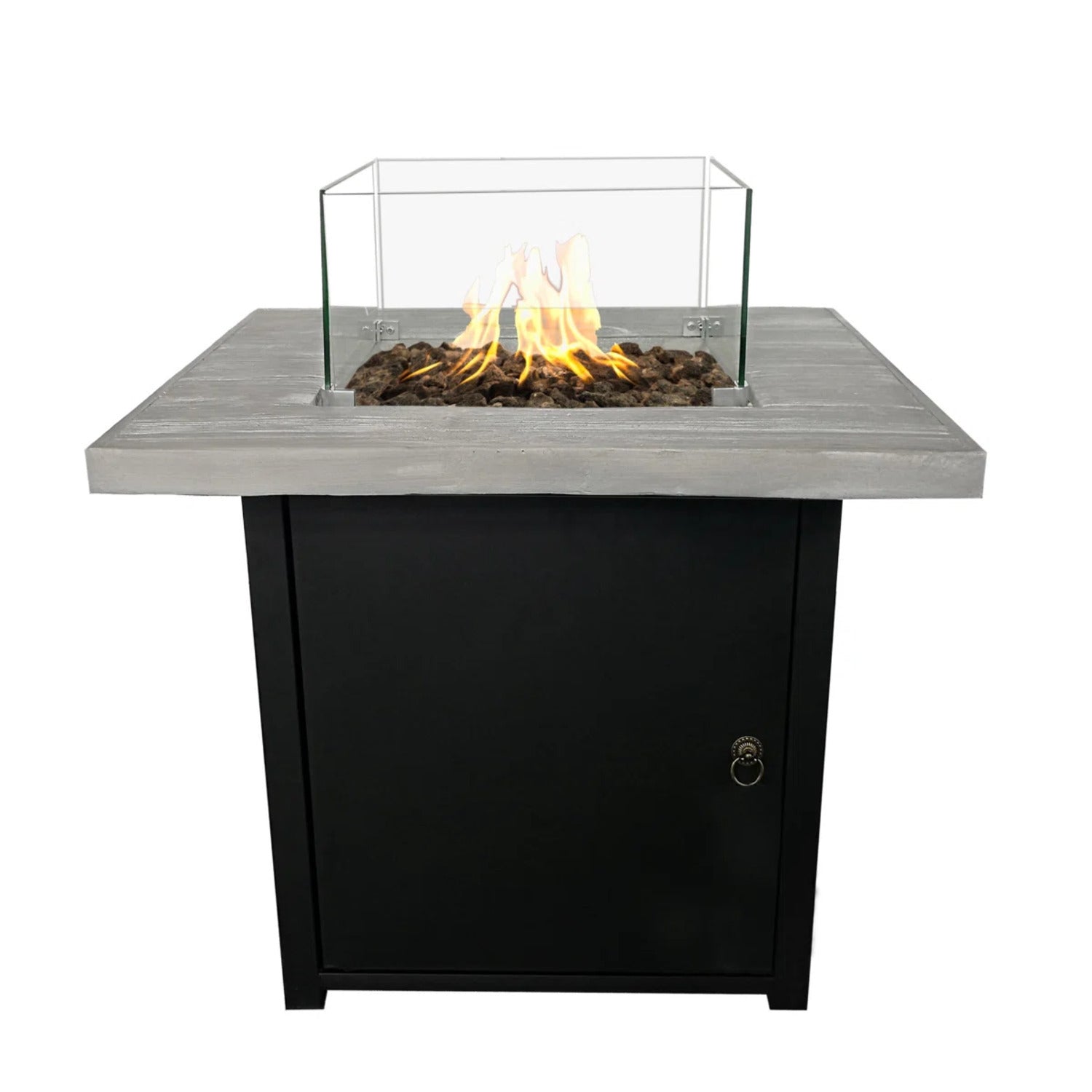 Contemporary Fibre Reinforced Concrete Propane Fire Pit Table with Stainless Steel Burner in Black and Gray