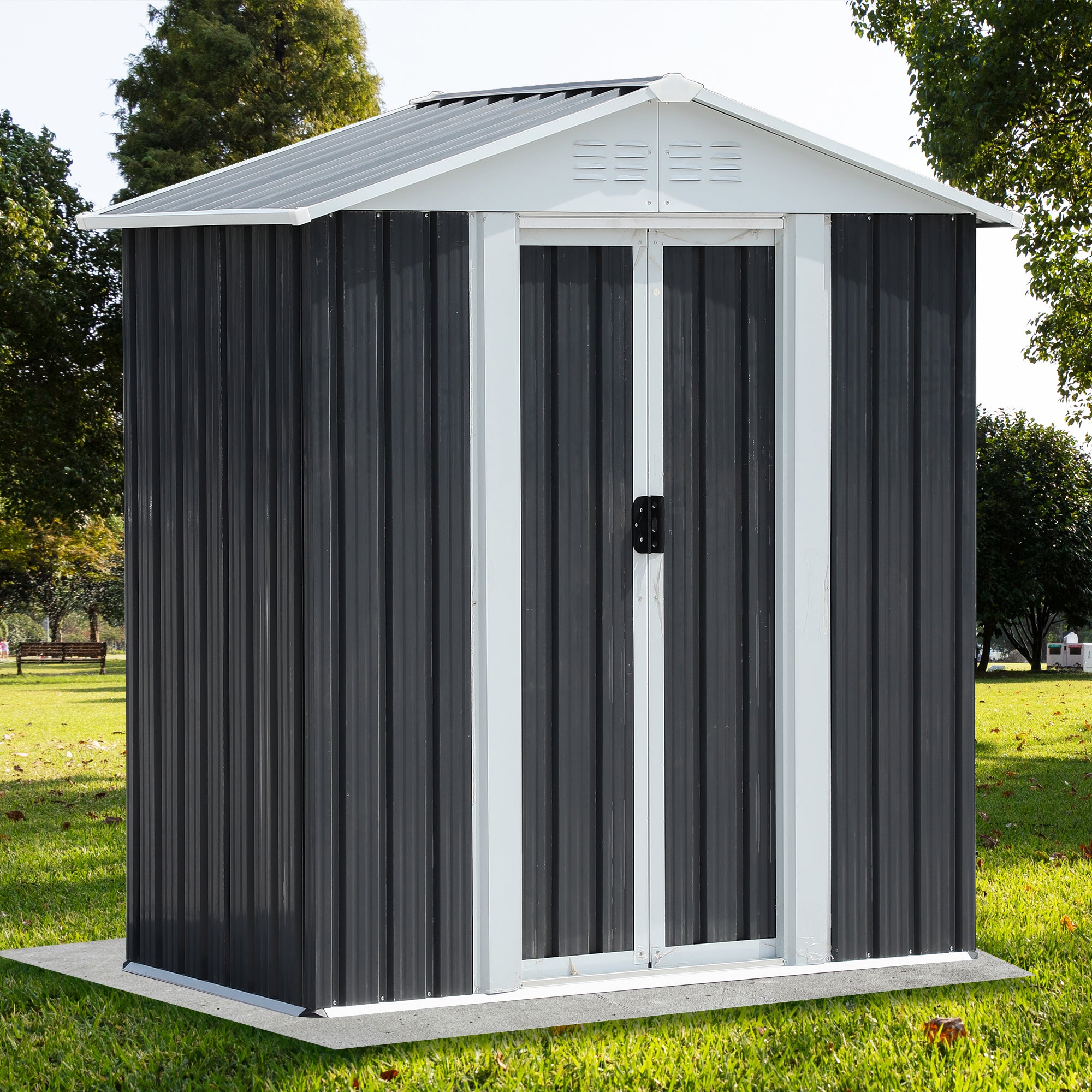 5x3 ft Grey Sliding Door Garden Shed for Outdoors Storage Apex Roof Design
