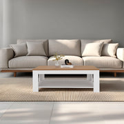 Coffee Table 16.20' H, 1 Shelf, White / Natural Oak - Living Room
