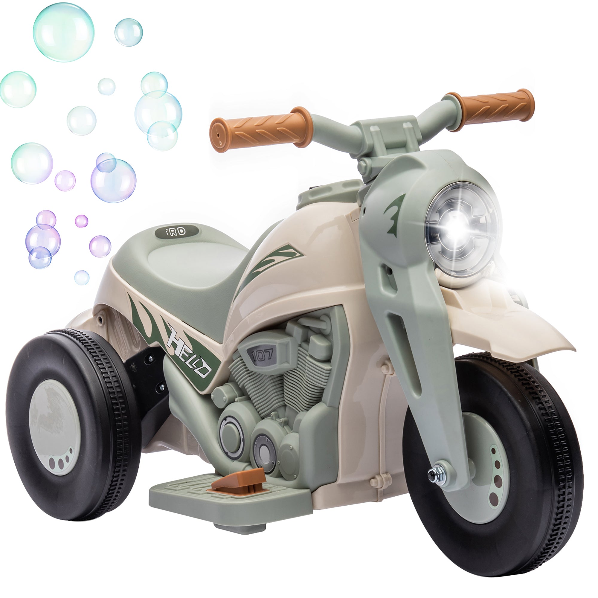 Qaba Ride on Bubble Car, 6V Kids Motorcycle, 3 Wheeled 2 MPH Electric Motorbike for Toddler with LED Headlight, Music, Forward & Reserve, Cream White