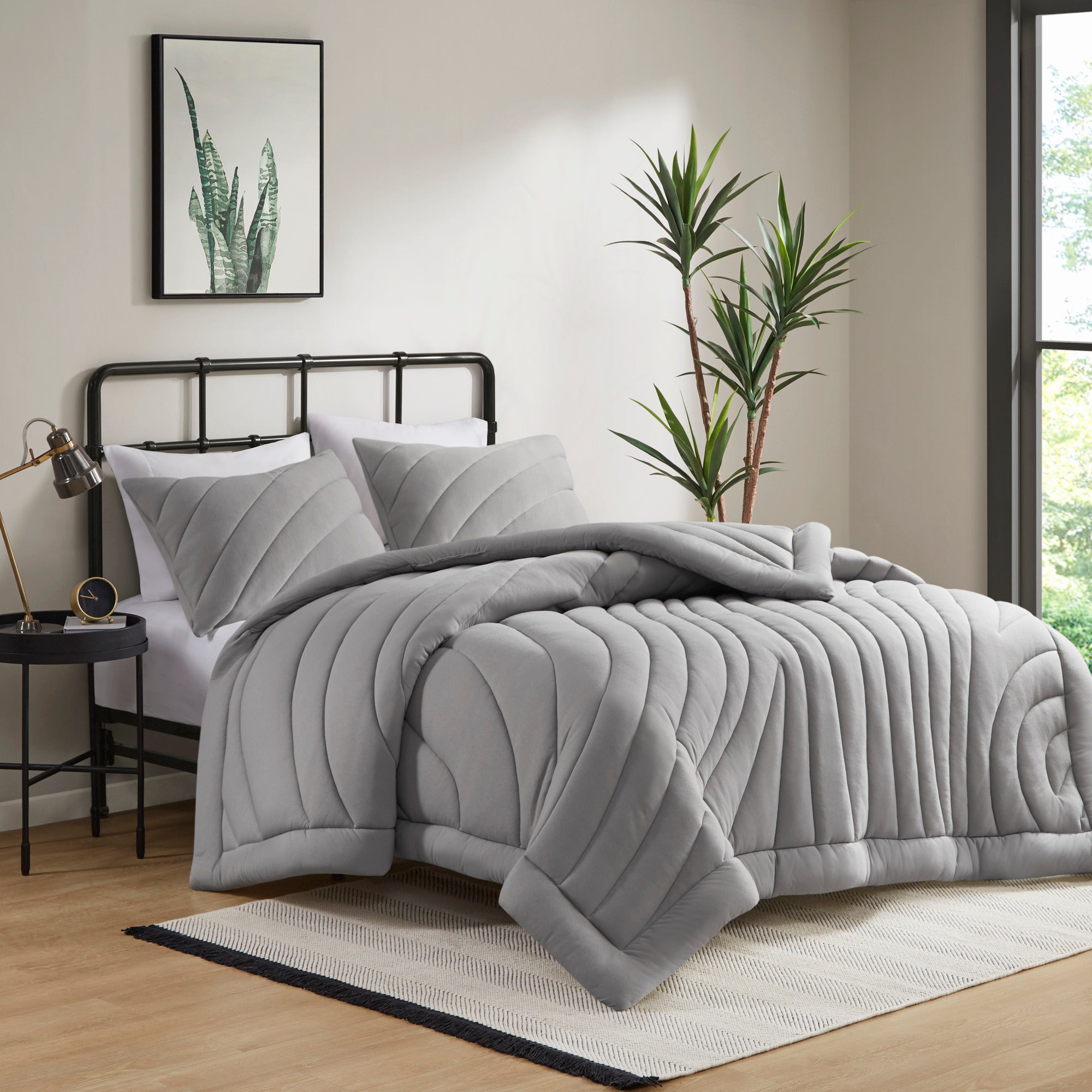 3 PCS King/Cal King Poly Jersey Puffy Comforter Set Gray