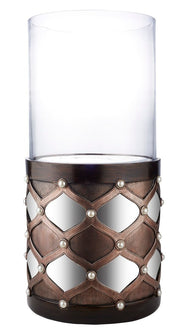 22' Tall Candleholder with Hurricane Glass, Arabesque Mirror Design