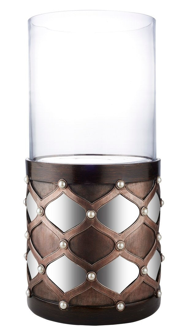 22' Tall Candleholder with Hurricane Glass, Arabesque Mirror Design