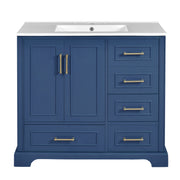 Traditional 36-Inch Bathroom Vanity with Ceramic Sink, Blue Cabinet with Soft Close Doors and Drawers