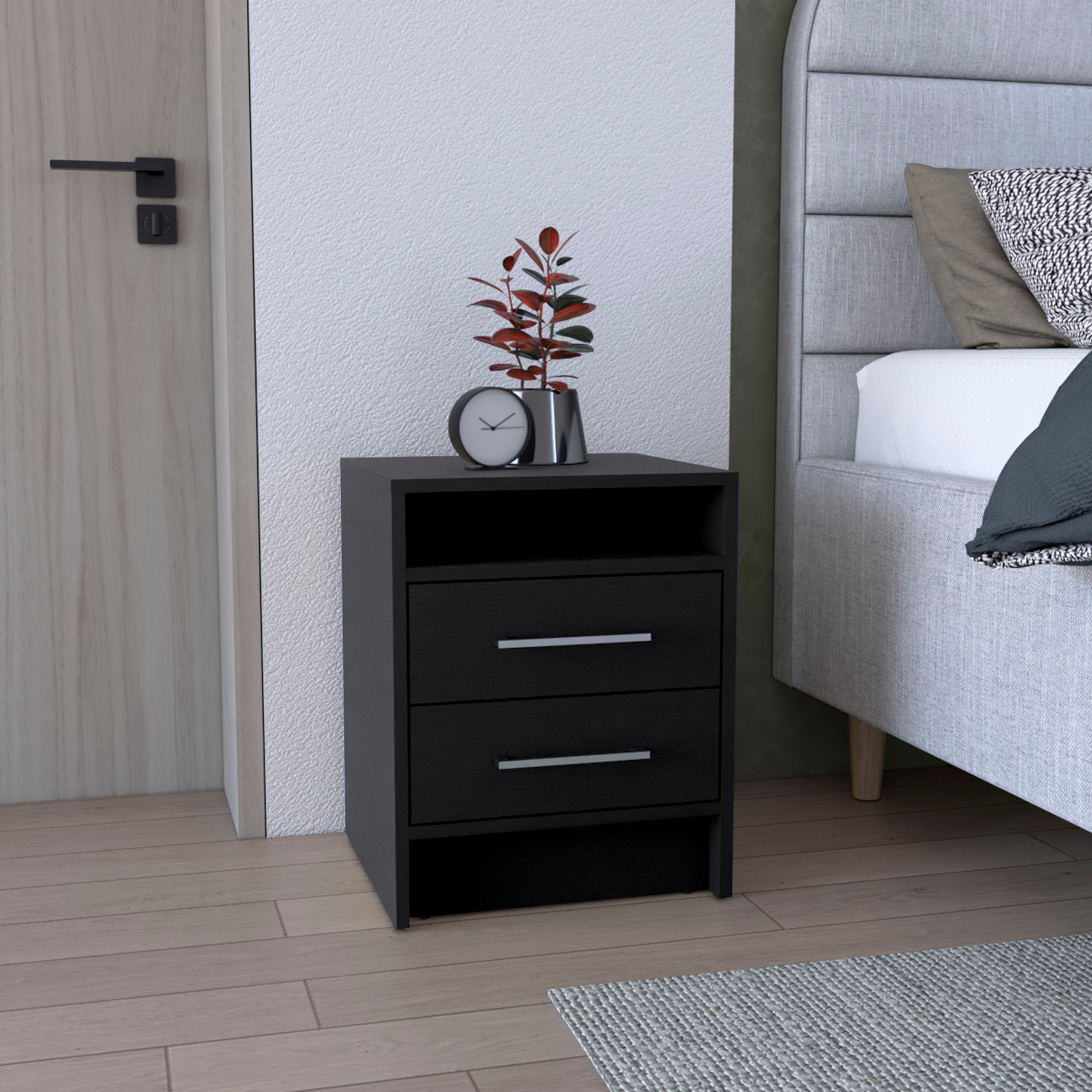 Greter 24'  Two-Drawer Night Stand  With open shelf Black