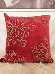 Red Velvet Holiday Throw Pillow 20x20 with Gold Snowflake Embroidery and Insert