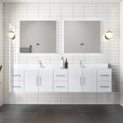 Glossy White Double Bath Vanity 84 in. W x 22 in. D, with White Quartz Top