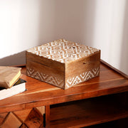 Handcrafted White Wood Carved Decorative Box – 6x6x2.5' with Whitewash Finish