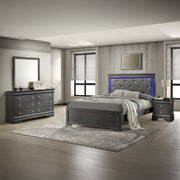 Blaze Upholstered Modern Style 4 Pc King Bedroom Set with LED Headboard Made with Wood in Metallic Gray(CA WAREHOUSE)
