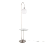 Trombone Contemporary/Glam Floor Lamp in Nickel Metal with Clear Glass Shelf by LumiSource