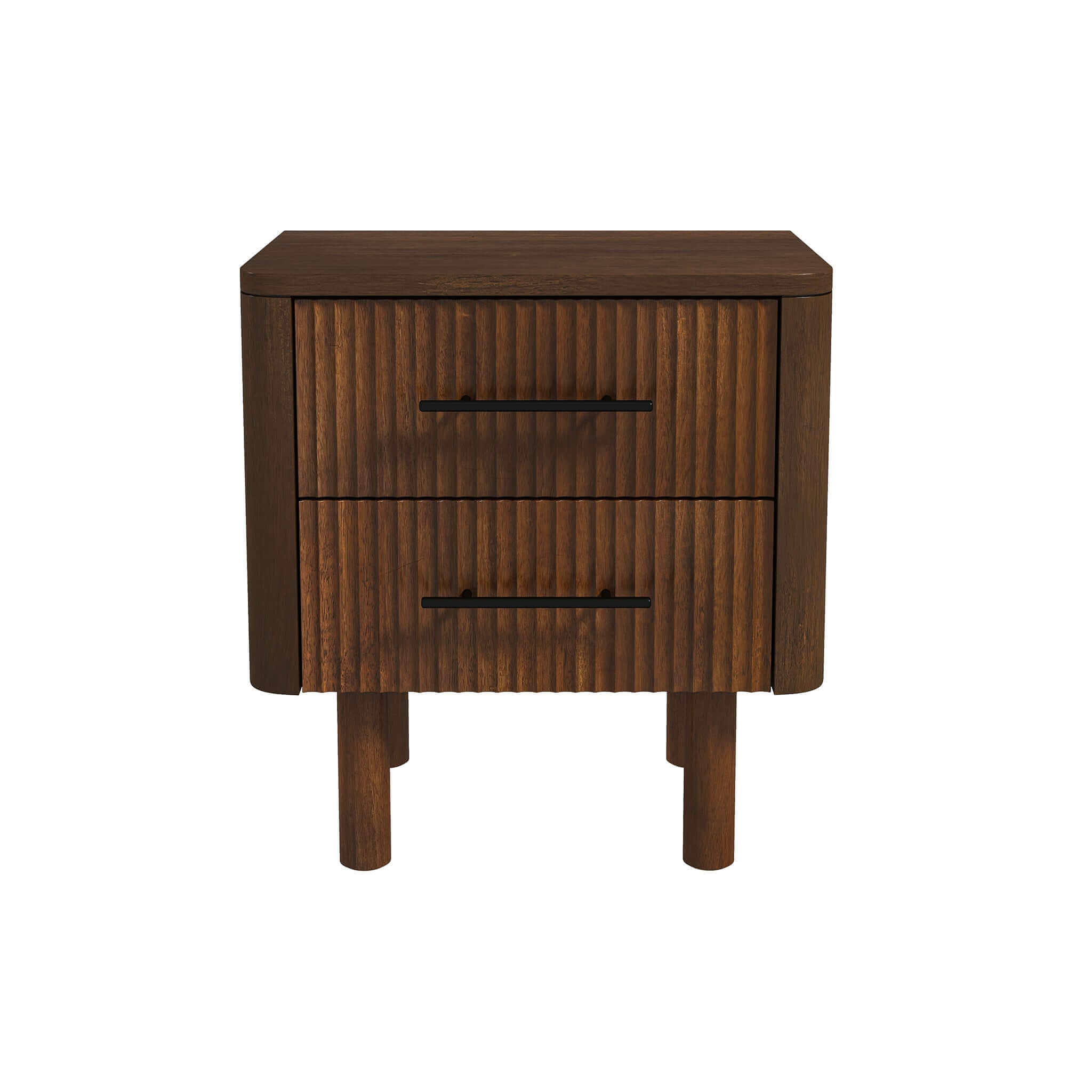 Logan Mid Century Modern Walnut Nightstand with 2 Drawers, Solid Wood, 24x 22x15 inches Drawers and Storage Shelf for Bedrooms, Small Spaces, Bedside Table