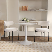 31.5' round dining table set for 2 and 2 pieces Upholstered Chairs for Four Person, MDF Table-top, Off White Faux Fur with White table Leg for Kitchen, Reception Room