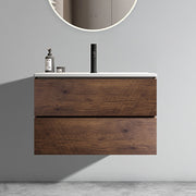 Wall Mount 30' Walnut Bathroom Vanity with Ceramic Sink with Single hole, Large Storage Floating Bathroom Vanity for Modern Bathroom, One-Piece Sink Basin without Drain, Pre-assembled