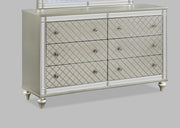 1pc Glam 6-Drawer Bedroom Dresser Diamond Patterned Drawer Fronts Silver Finish