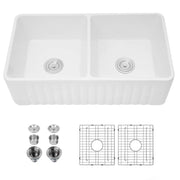 Ceramic White 33*18*10' Kitchen Double Basin Farmhouse Sink Rectangular Vessel Sink