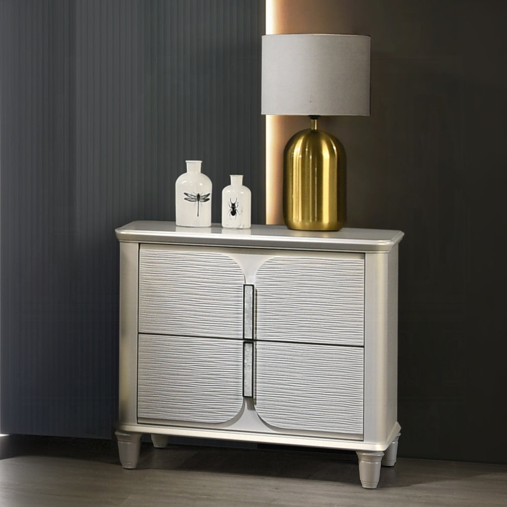 Pearl White Finish Luxury Glam Nightstand of 2-Drawers Wooden Bedroom Furniture 1pc