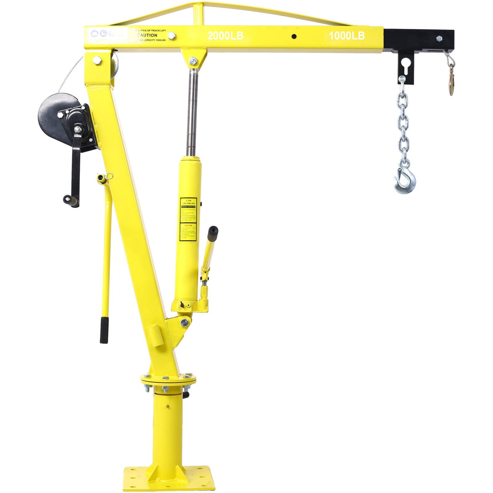 Hydraulic Pickup Truck Crane with Hand Winch  , Pickup Truck Bed Hoist Jib Crane- 2000-Lb. Capacity yellow