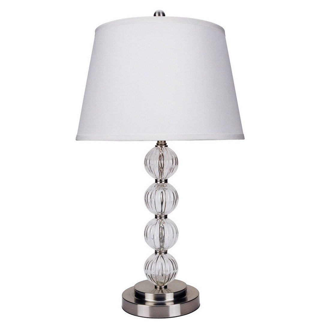28.5' Tall Metal Table Lamp with Satin Nickel finish and Orb design, Linen Shade