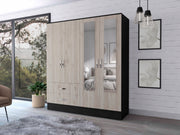 Florencia L Mirrored Armoire, Two Cabinets With Divisions,Black and Light Grey