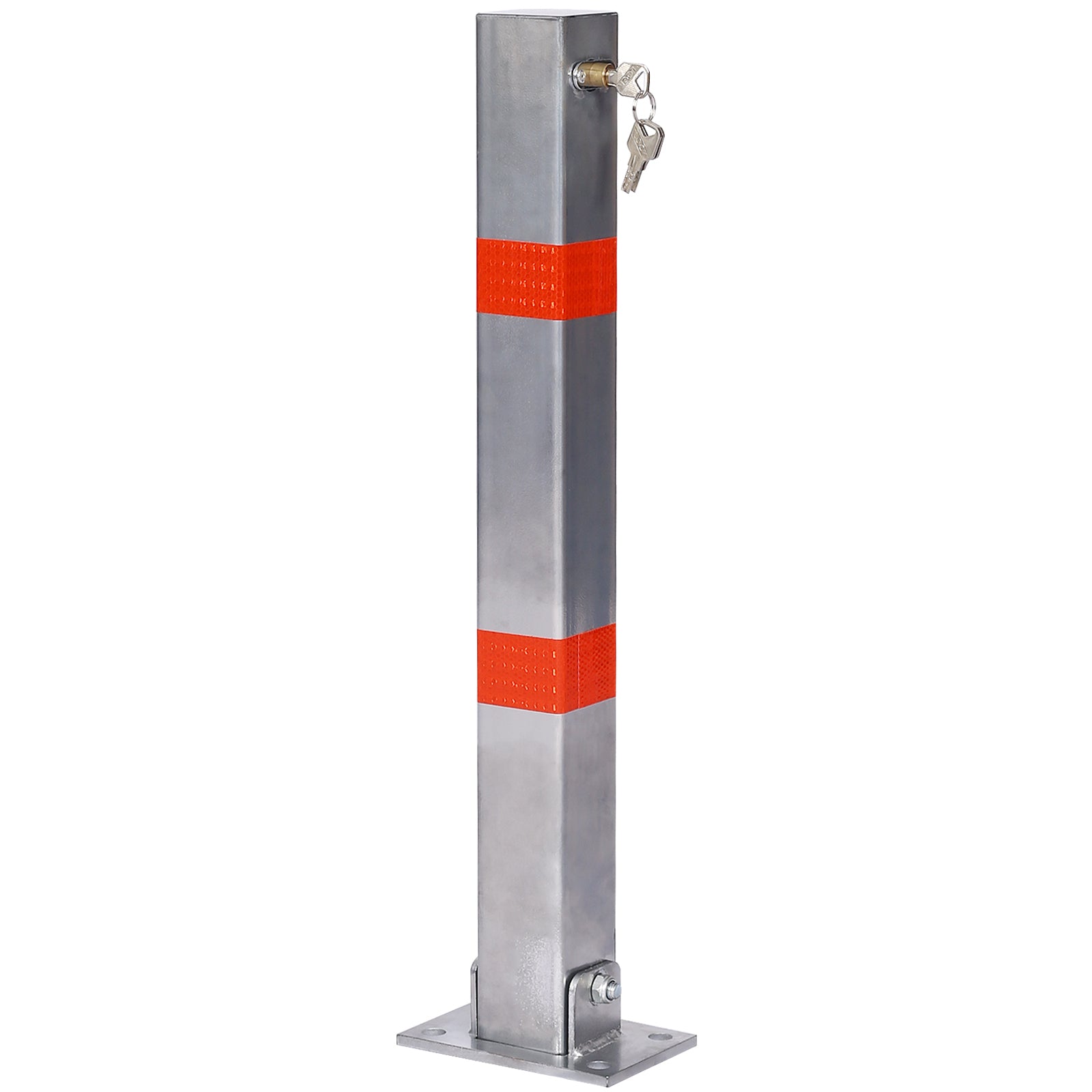 Q235 Steel Parking Bollard Pole Barrier with Lock, Gray, 27.6 Inches, Square Design