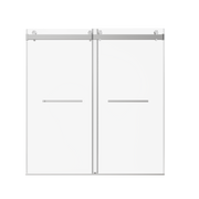 Frameless Double Sliding Soft-Close Shower Door with Brushed Nickel Finish, 3/8in SGCC Tempered Glass, 68-72 x 76 inches