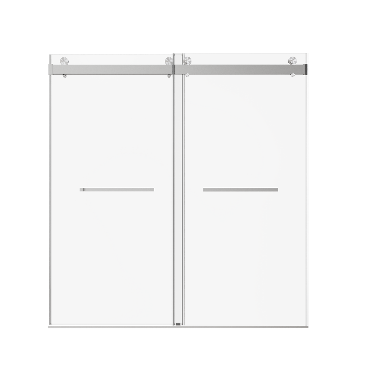 Frameless Double Sliding Soft-Close Shower Door with Brushed Nickel Finish, 3/8in SGCC Tempered Glass, 68-72 x 76 inches