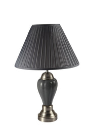 1pc Elegant Crafted Table Lamp Glossy Gray Base Contrasting Metallic Details Pleated Shade Modern Look Porcelain Rotary Switch, 100WATT Gray
