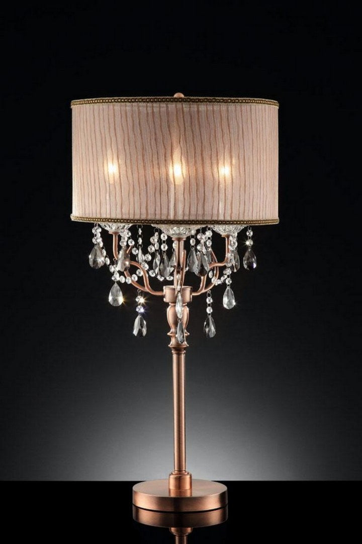 35' Tall Table Lamp 'Rosie' w/ Silvery Pink finish and Crystal Accents, Shade