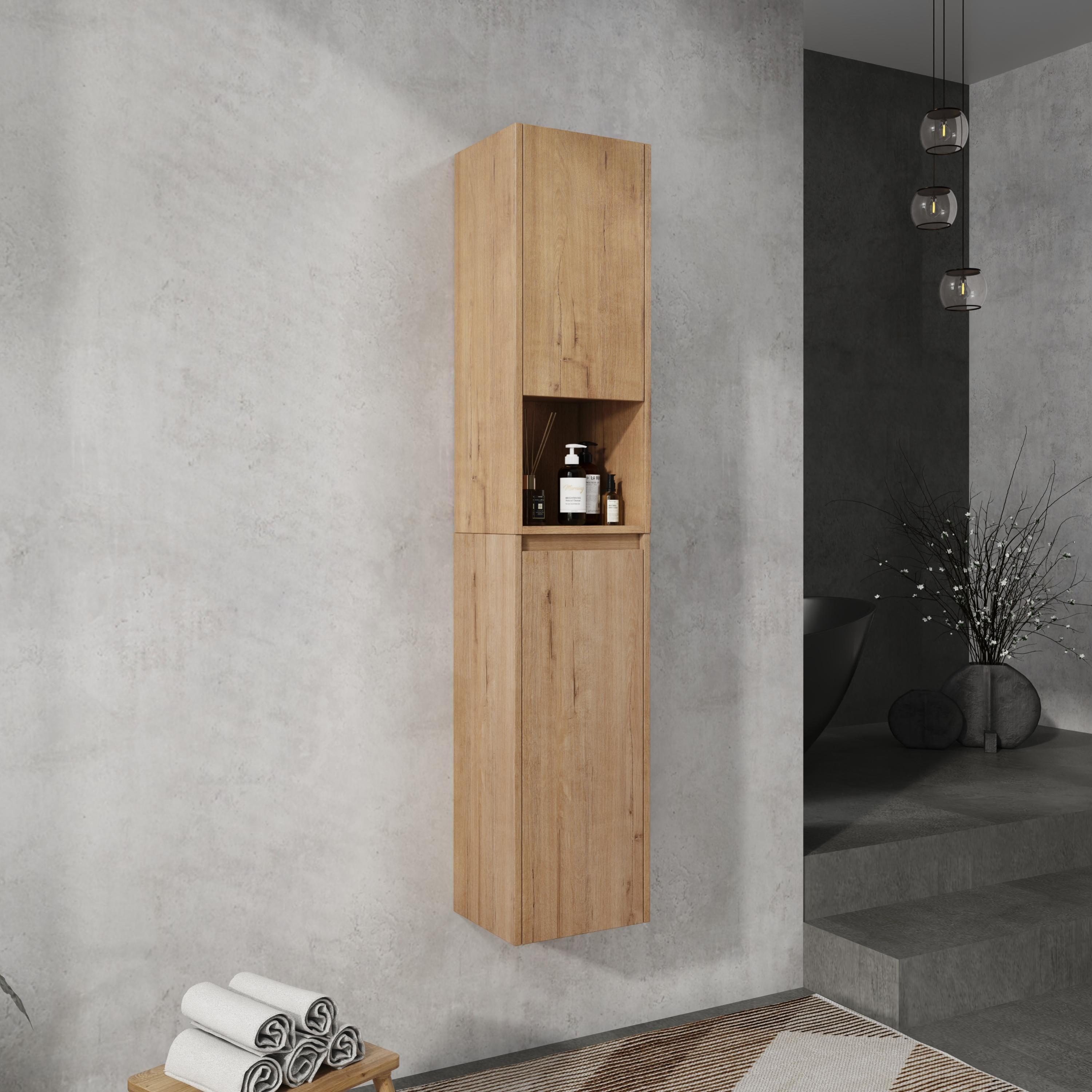 12' Bathroom Side Cabinet,Soft Close Doors,Float Mounting Design,Imitative Oak, SC00112IMO+SC00212IMO-K (KD-Packing)