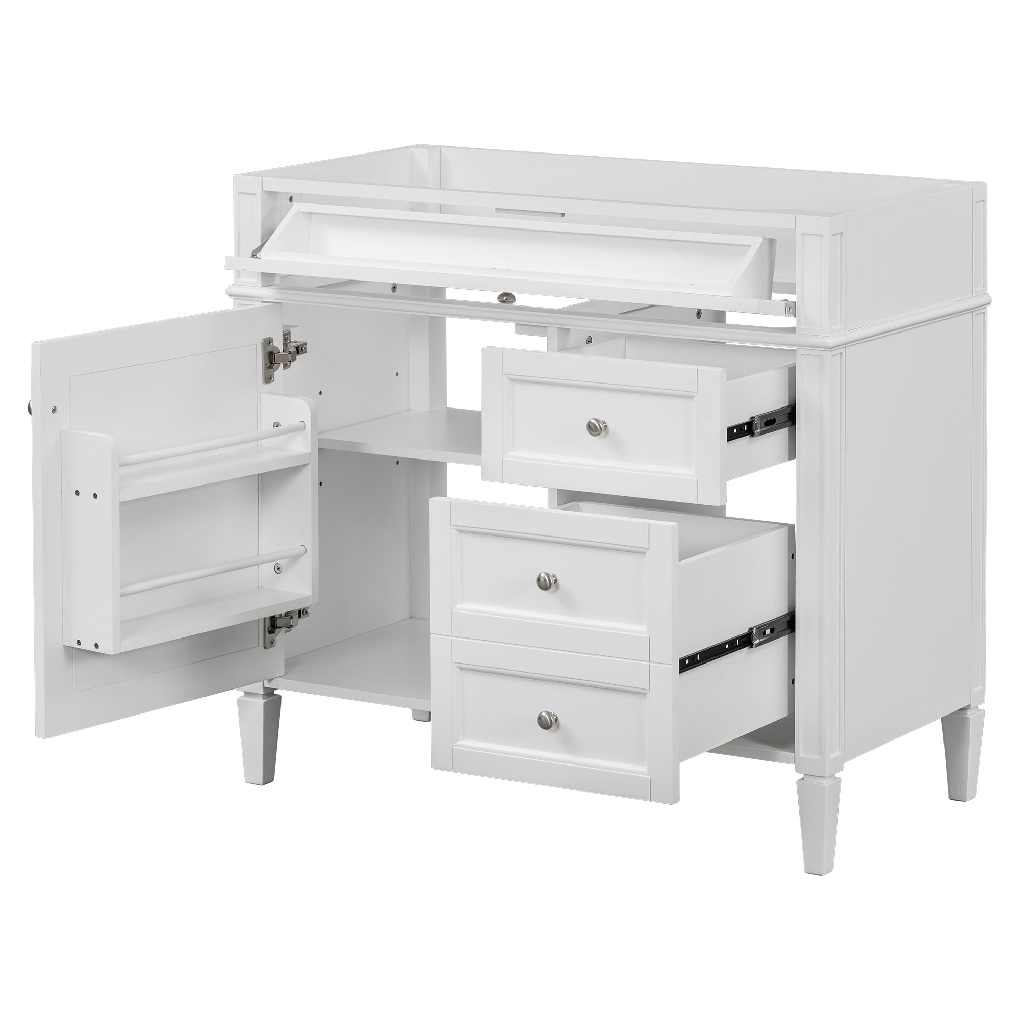 36'' Bathroom Vanity without Top Sink, Modern Bathroom Storage Cabinet with 2 Drawers and a Tip-out Drawer, Solid Wood Frame (NOT INCLUDE BASIN SINK)