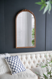 23' x 42'  Hand Carved Rose Antique Mirror Frame, Wood Arch Mirror Wall Decor for Living Room, Bathroom, Entryway(Brown)