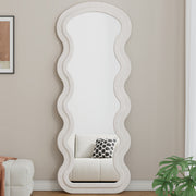 Flannel Full Length Wave  Floor Mirror  for Bedroom living room Hanging or Against The Wall(white)