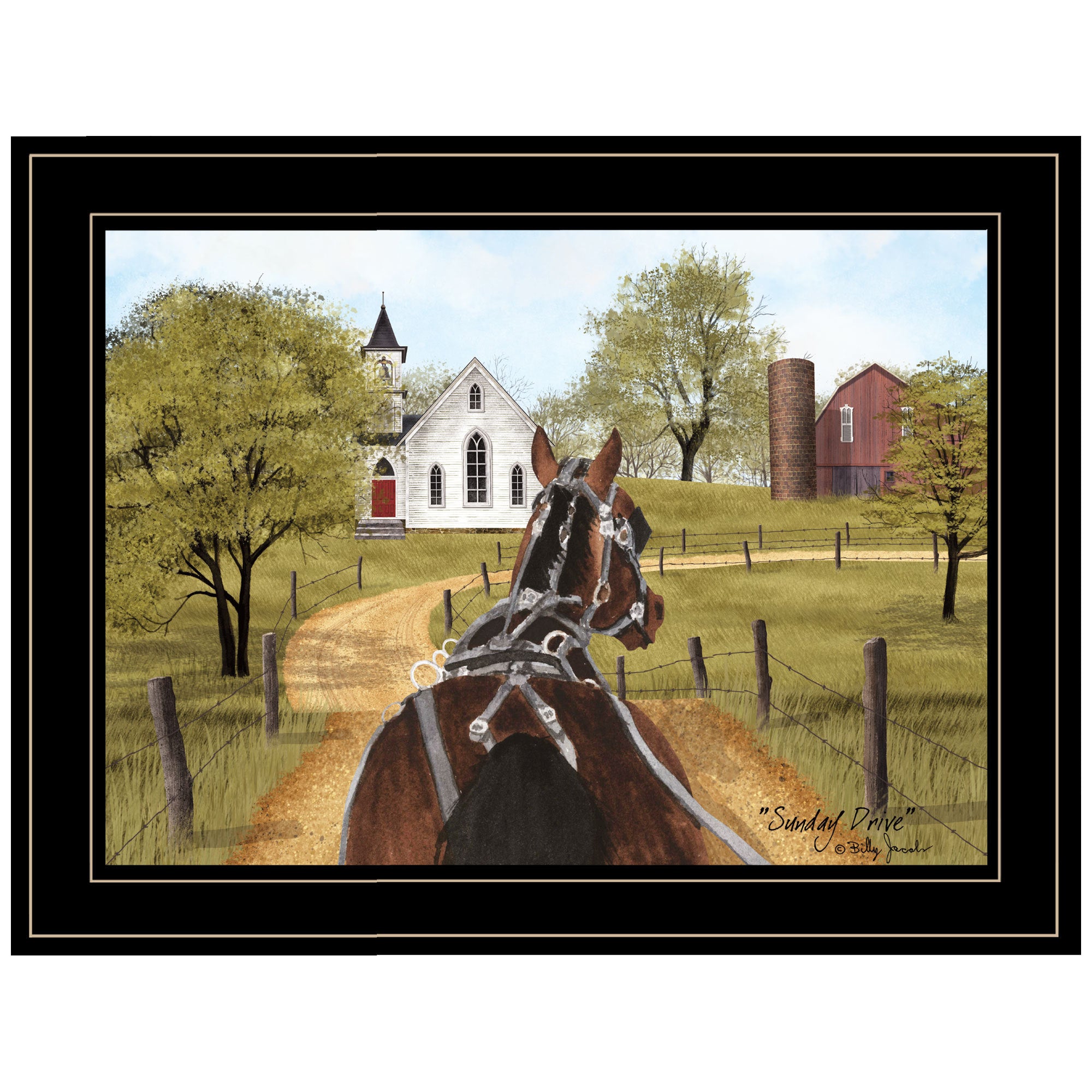 'Amish on Sunday Drive' By Billy Jacobs, Ready to Hang Framed Print, Black Frame