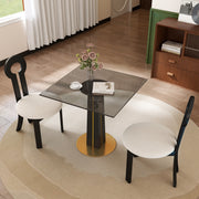 Modern Round Negotiation Table - 85cm Black Tempered Glass Top, Black Wooden Legs with Golden Metal Base(Only the Negotiation Table)