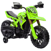 Qaba Kids Motorcycle, 6V Battery Powered Dirt Bike with Training Wheels, Horn & Start Sound, Electric Motorcycle for Kids 3-8 Years, Green