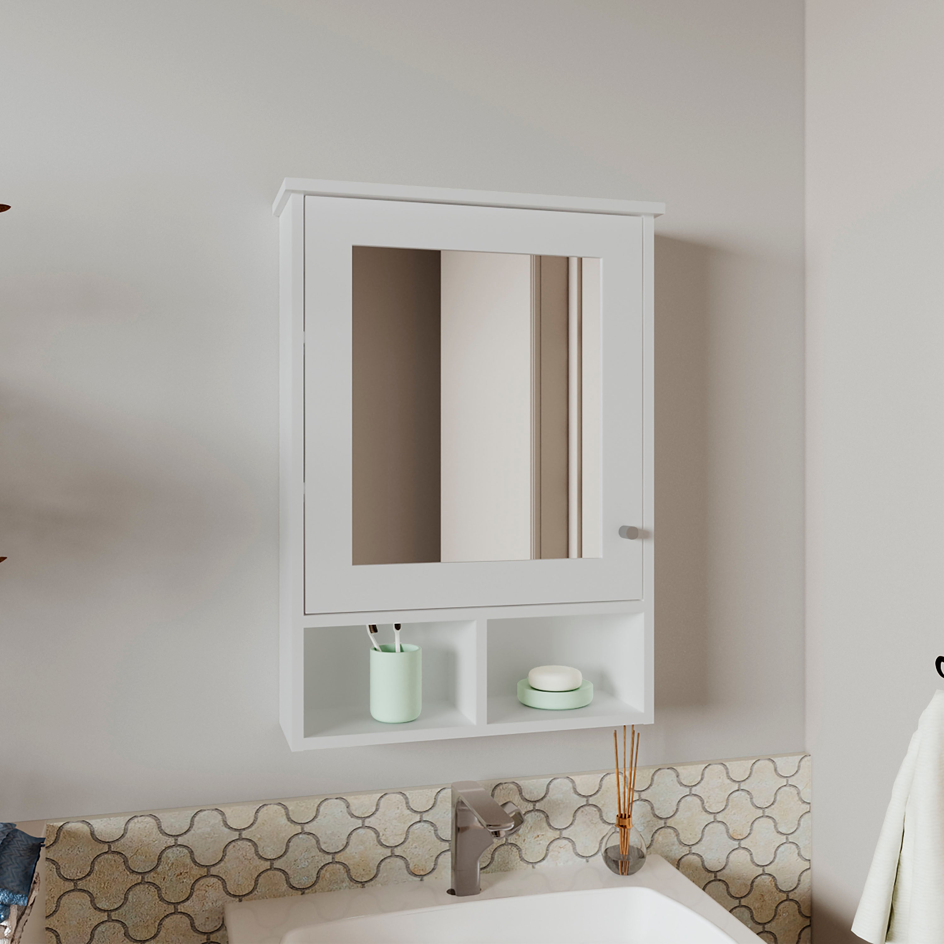 Medicine Cabinet 29' H, with 5 Shelves, 1 Door, and 1 Mirror, White