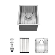 Modern Style 15 Inch Undermount Sink with 16 Gauge Stainless Steel, Brushed Nickel Finish, 9 Inch Deep Single Bowl