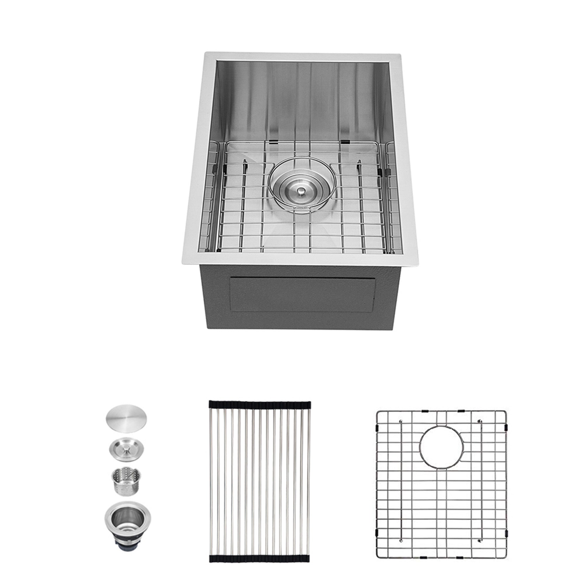 Modern Style 15 Inch Undermount Sink with 16 Gauge Stainless Steel, Brushed Nickel Finish, 9 Inch Deep Single Bowl