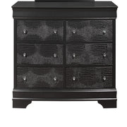 Contemporary Shaker Crocodile Metallic Grey Dresser with Crystal Embellished Hardware and Textured Drawer Fronts