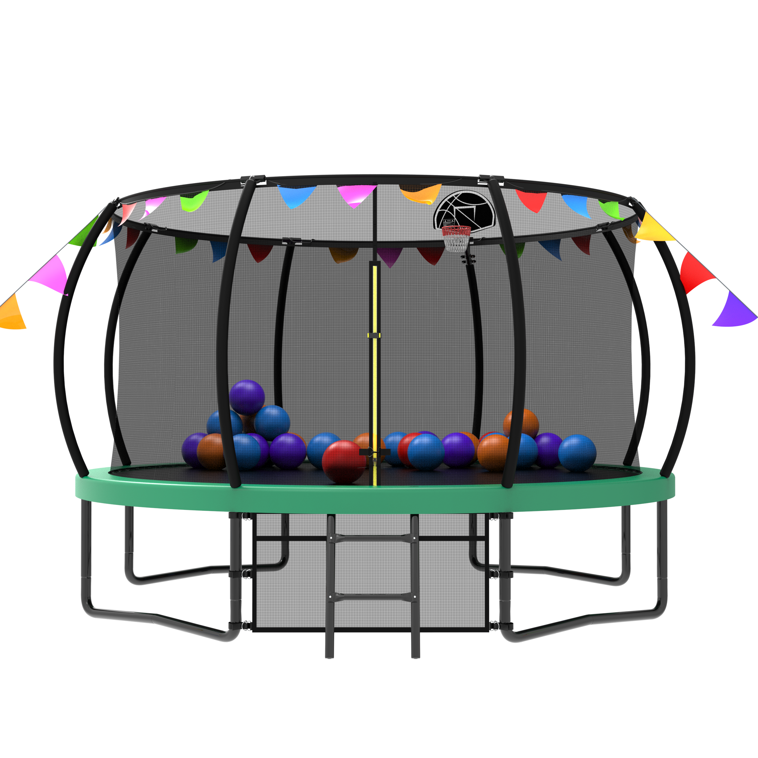 12FT Recreational Kids Trampoline with Safety Enclosure Net & Ladder and flag parts ,Outdoor Recreational Trampolines