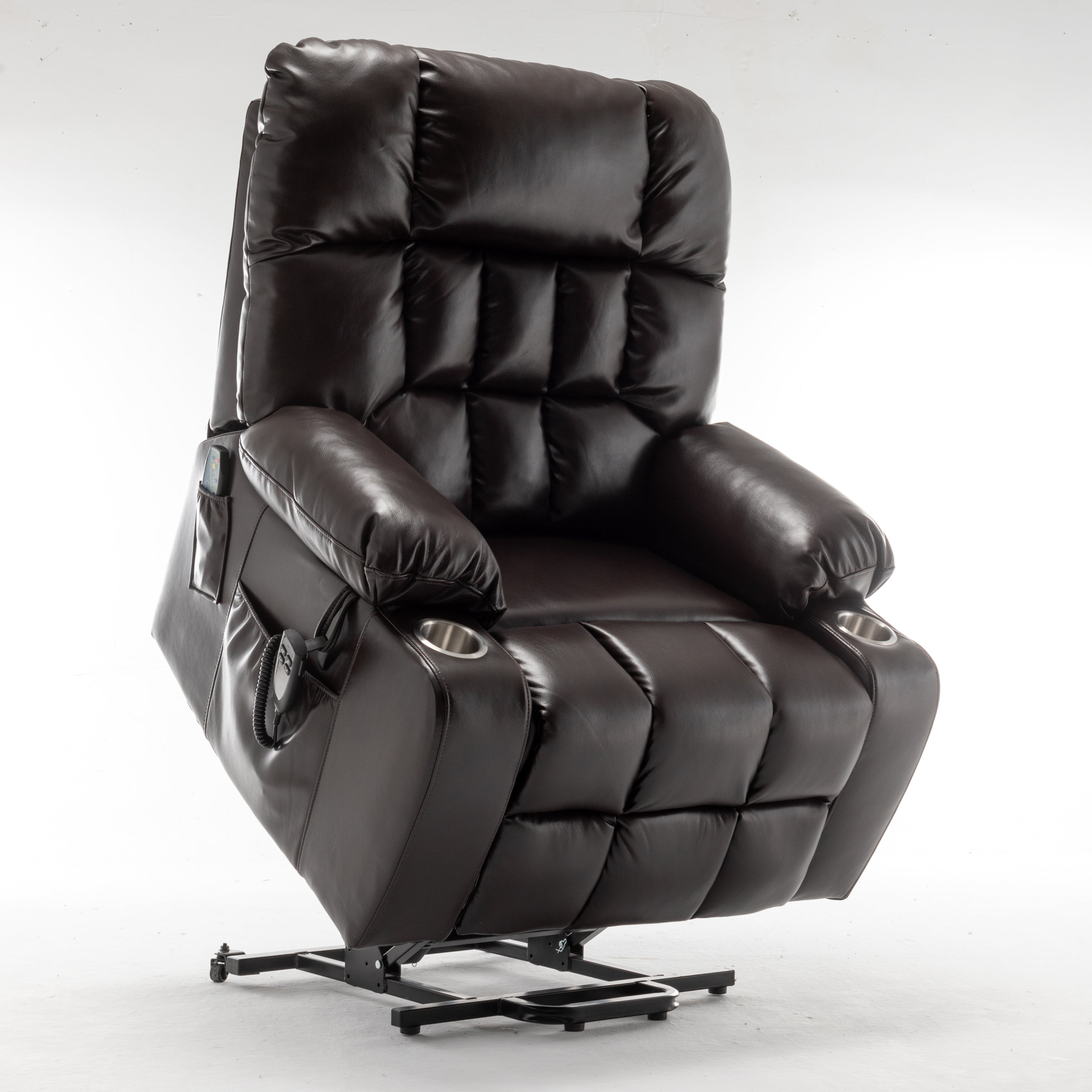 Lift Chair for Big and Tall Person with Inconvenient Legs: High Density Foam Lift Sofa with Heat and Massage, 2 Pockets, 2 Cup Holder, 2 Remote, OKIN Motor