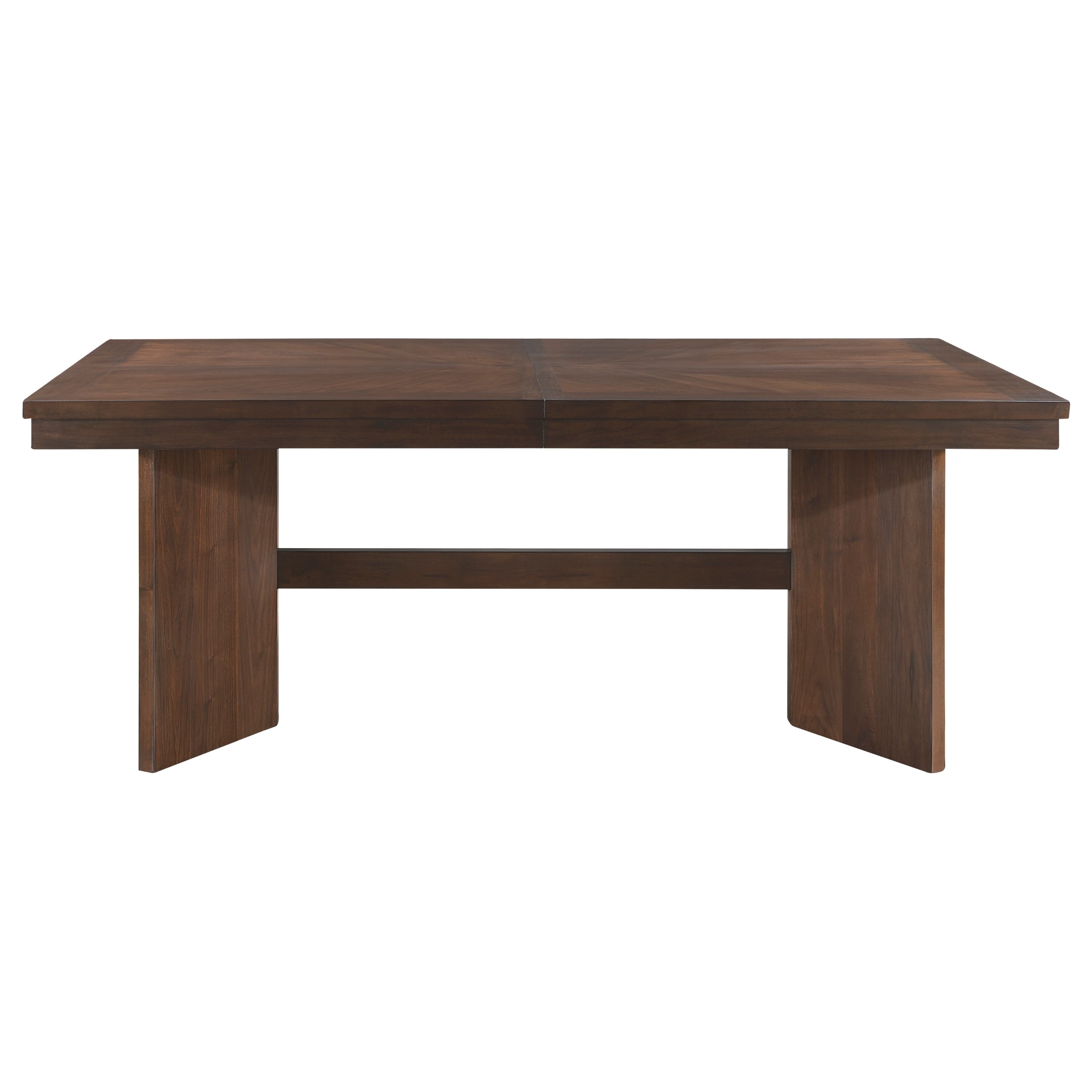 Walnut Finish Wood Dining Table with Self-Storing Extension Leaf 1pc Trestle Base V-Angled Design Modern Dining Furniture