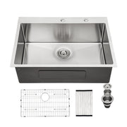 Stainless Steel 16 Gauge Kitchen Sink Drop In 28 x 22 x 10 inch Single Bowl Brushed Nickel