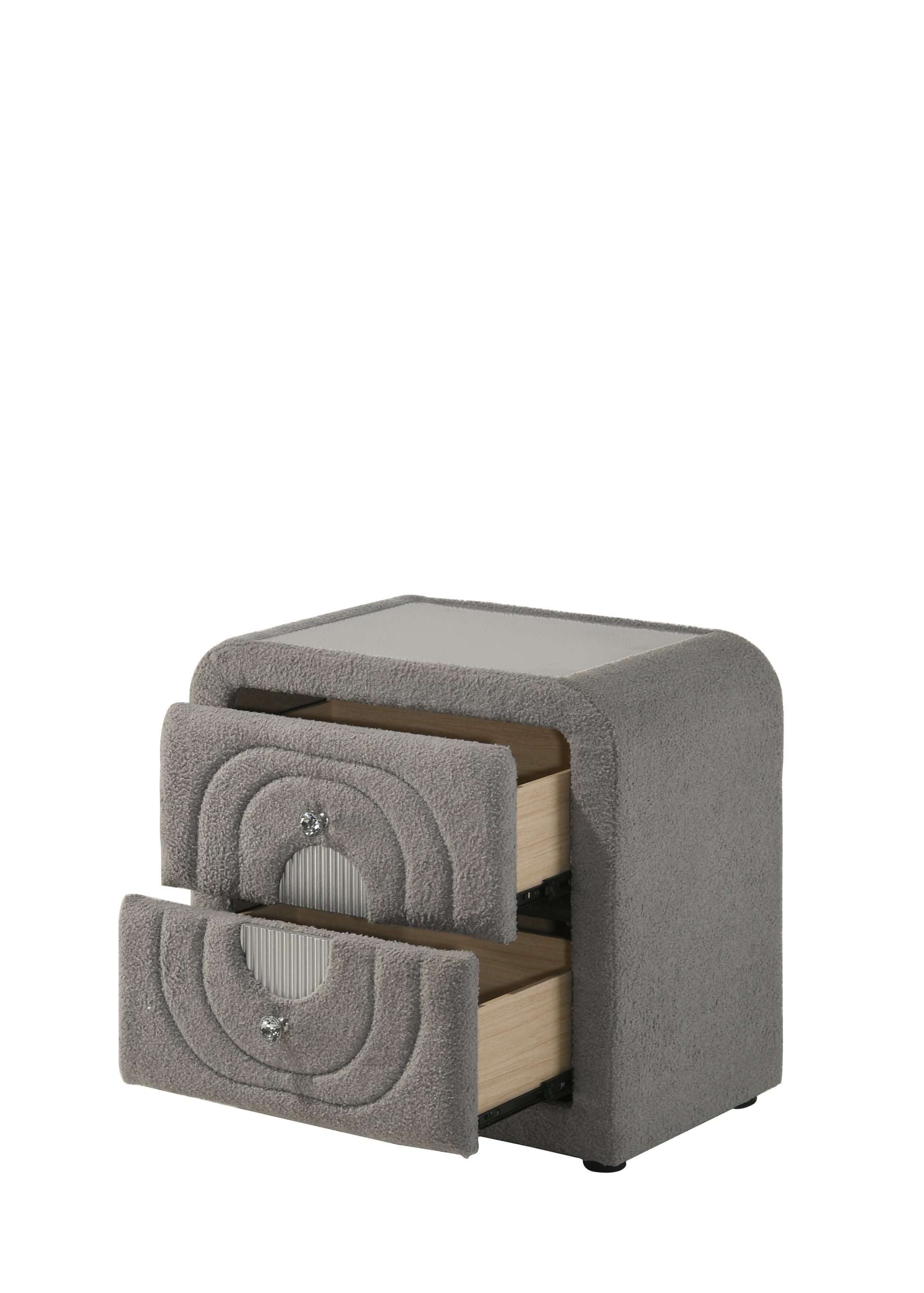 Shelyn Gray Teddy Sherpa & Chrome Nightstand