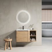 36'' Wall-Mounted Bathroom Vanity with White Ceramic Sink and Storage Shelves & 1-Soft-Close Door, KD-Packing, Plywood