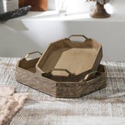 Octagonal Mango Wood Serving Tray - Set Of 2, 15x12x3 Inches