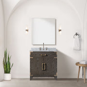 Brown Oak Single Bath Vanity 30 in. W x 22 in. D, Carrara Marble Top, and Faucet Set