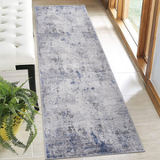 LOOM & LUXE Collection 2X8 Silver/Blue/Abstract Non-Shedding Living Room Bedroom Dining Home Office Stylish and Stain Resistant Area Rug