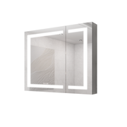 Modern LED Medicine Cabinet with Anti-Fog Mirror & Adjustable Brightness in Silver Aluminum, 36x30 Inches